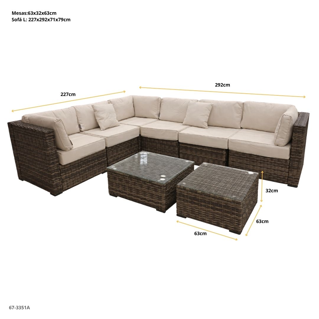 JUEGO DE SOFA RATTAN 8PZAS CHOCOLATE