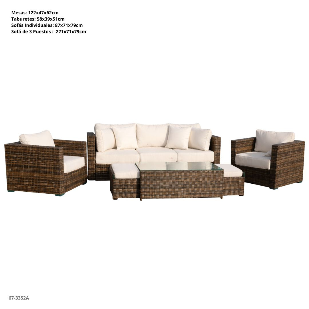 JUEGO DE SOFA RATTAN 8PZAS CHOCOLATE