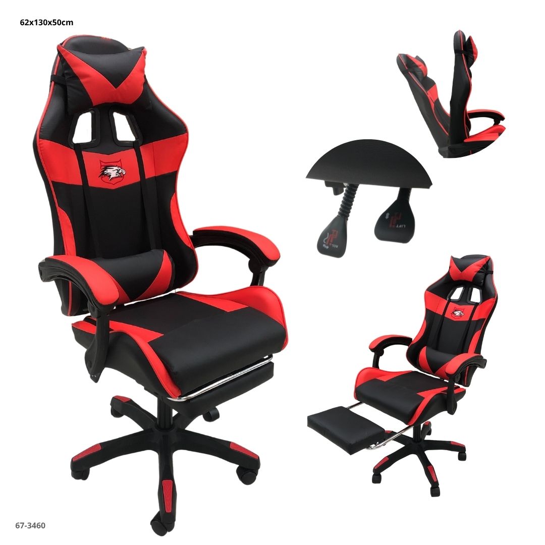 SILLA GAMING NEGRO/ROJO CON REPOSA PIE