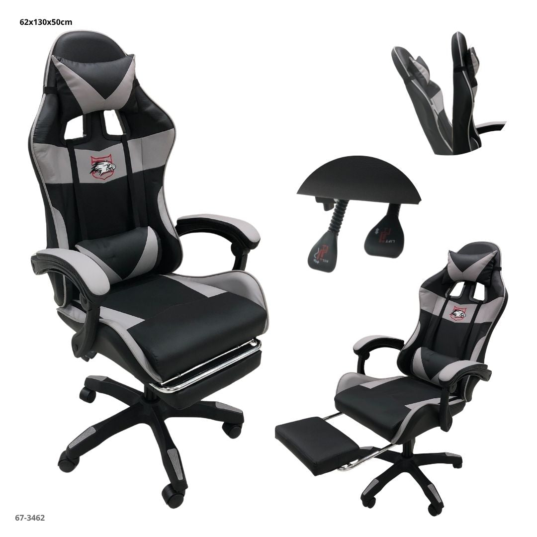 SILLA GAMING NEGRO/GRIS CON REPOSA PIE