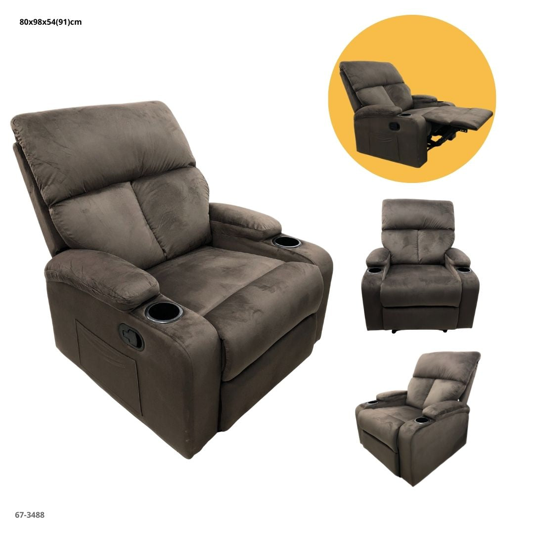 SOFA RECLINABLE CHOCOLATE TELA C/PL C/PORTAVASO