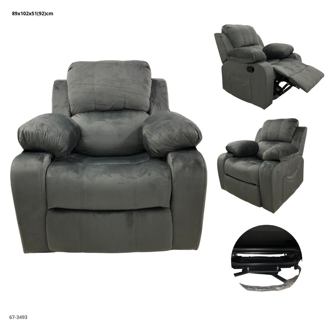 SOFA RECLINABLE GRIS TELA MECEDORA