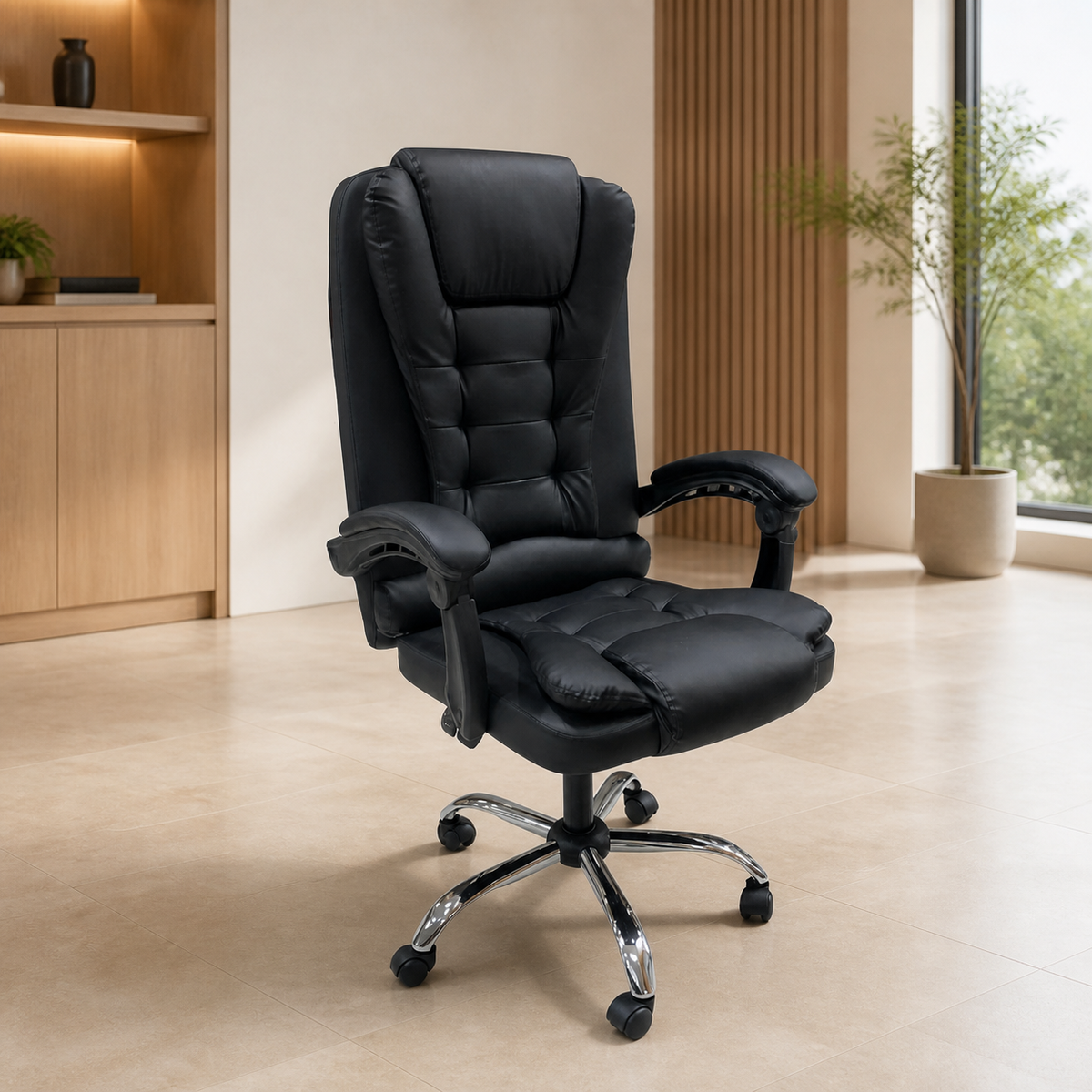 Silla de oficina cuerina negra