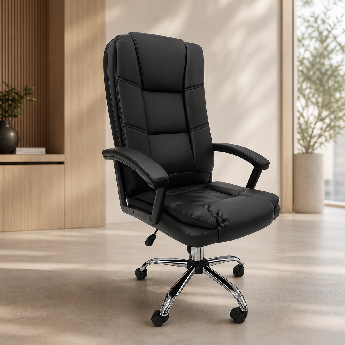 Silla De Oficina Cuerina Negro en ambiente exterior