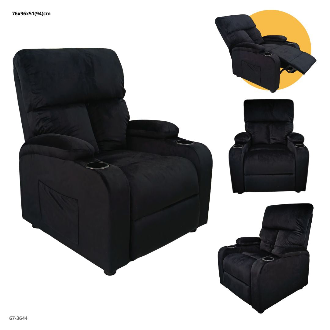 SOFA RECLINABLE CON PORTAVASO TELA NEGRA