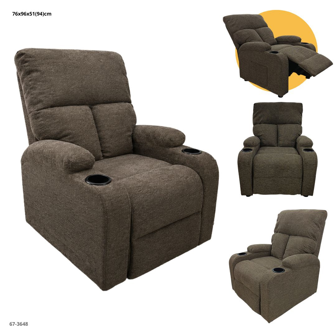 SOFA RECLINABLE CON PORTAVASO TELA BEIGE