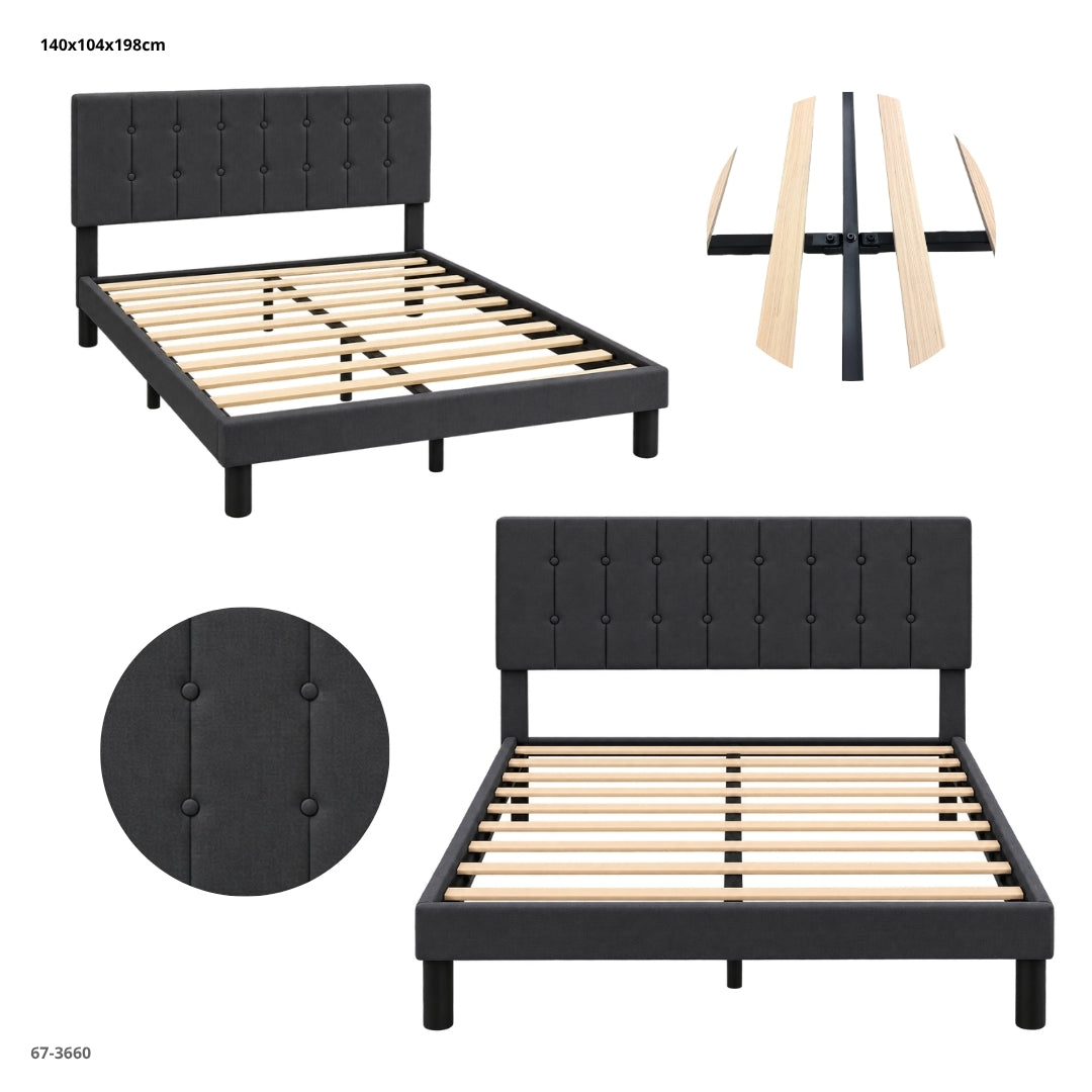 CAMA FULL GRIS OSCURO BOTONES 67-3660