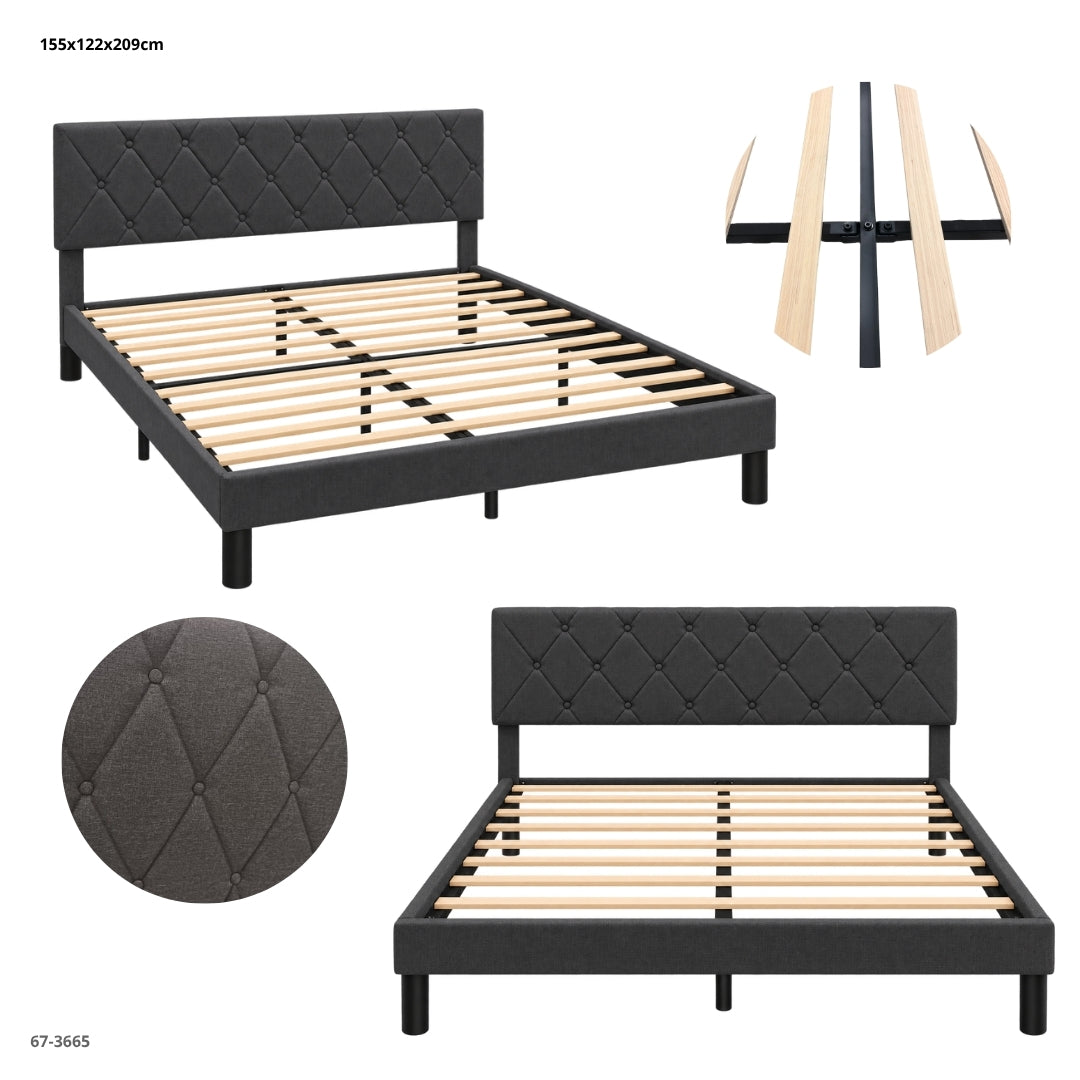 CAMA QUEEN GRIS OSCURO CAPITONE 67-3665