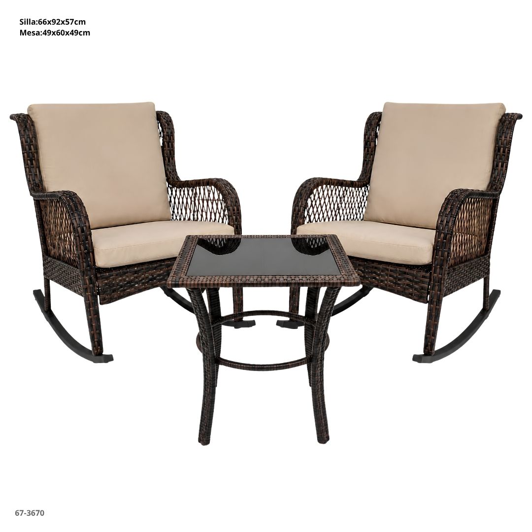 JUEGO DE TERRAZA 2 SILLAS MECEDORA+MESA