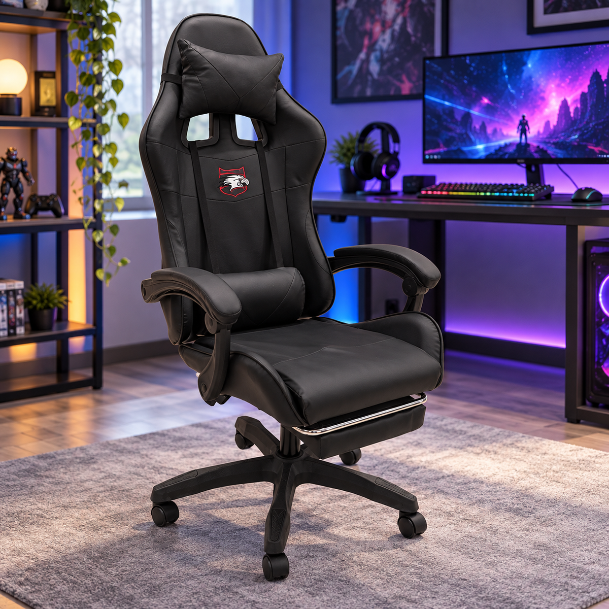 Silla Gaming Reclinable con Reposapiés 62x130x50 cm en ambiente de gaming
