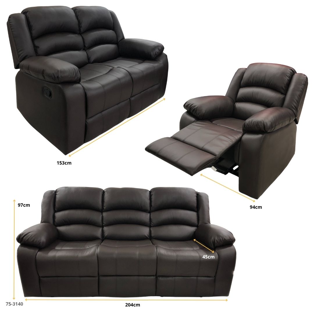 JUEGO DE SOFA CHOCOLATE RECLINABLE 3, 2, 1 CUERINA