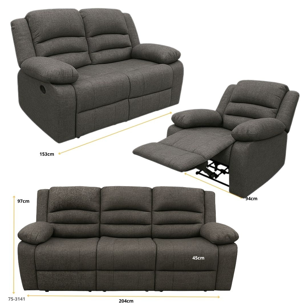 JUEGO DE SOFA GRIS RECLINABLE 3, 2, 1 TELA - madera
