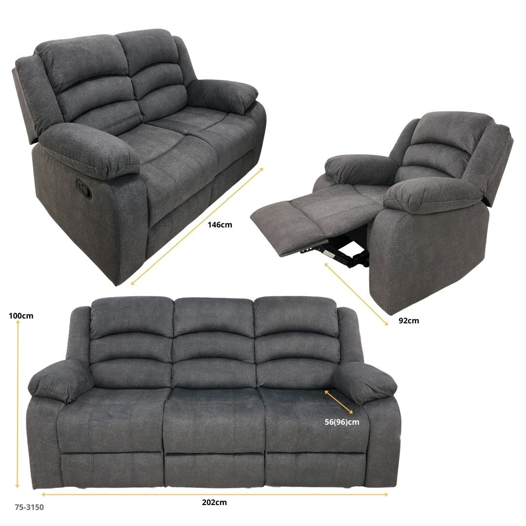 JUEGO DE SOFA GRIS RECLINABLE 3, 2, 1 TELA