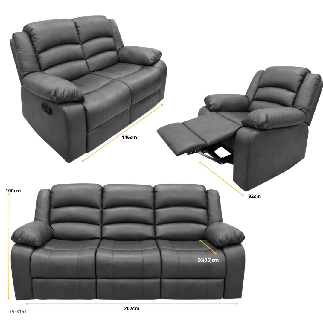 JUEGO DE SOFA GRIS RECLINABLE 3, 2, 1 CUERINA