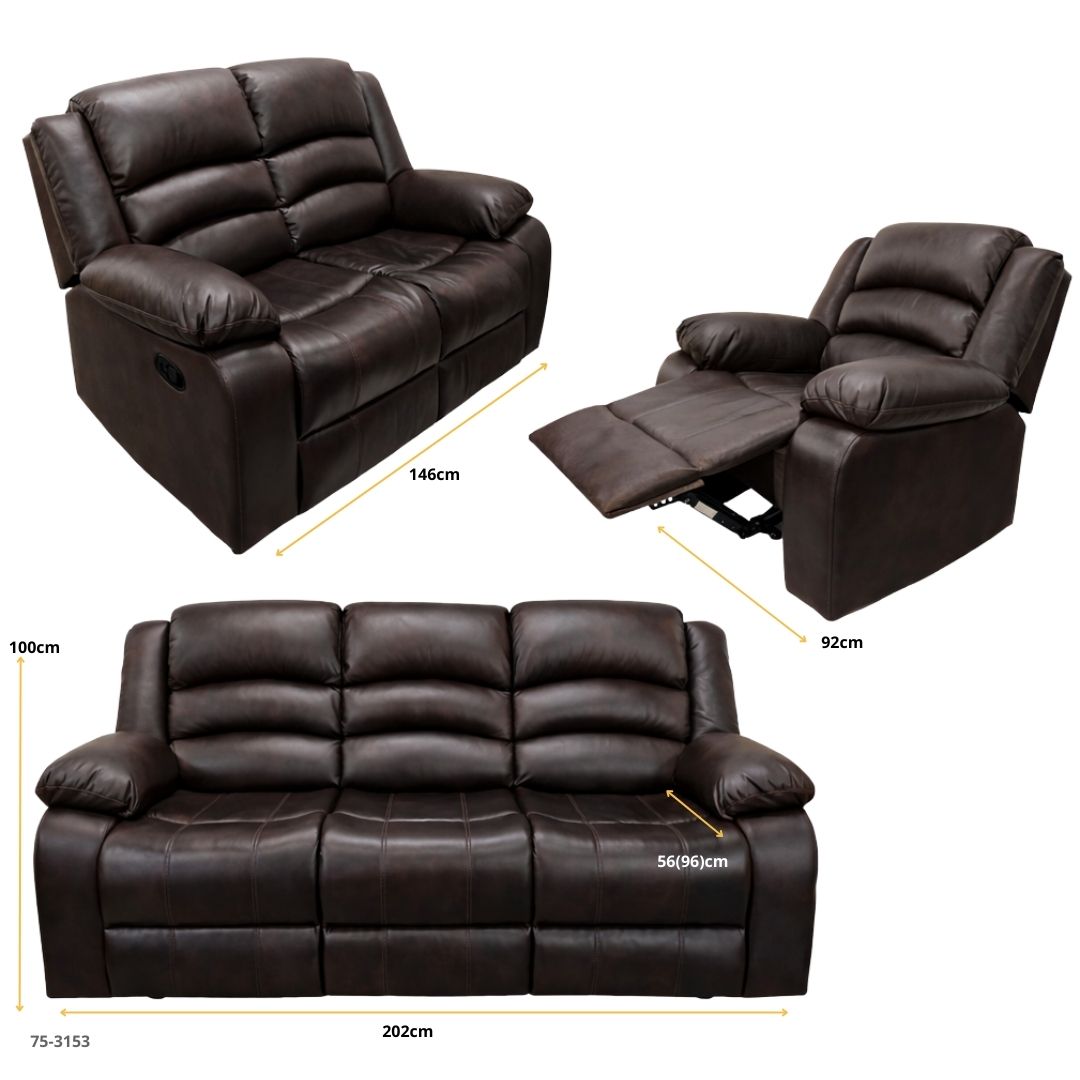JUEGO DE SOFA CHOCOLATE RECLINABLE DE 3 PZA CUERO DE AIRE