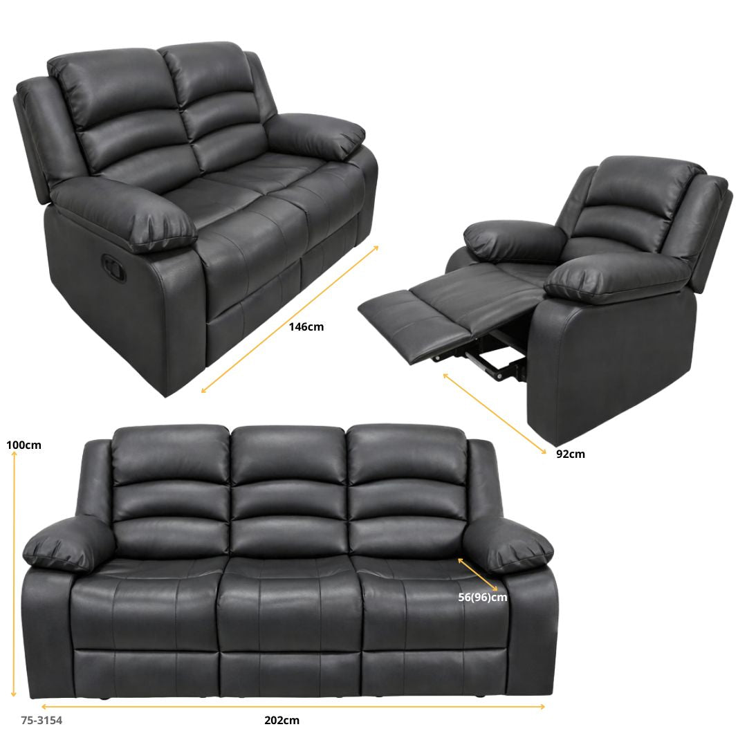 JUEGO DE SOFA GRIS RECLINABLE DE 3 PZA CUERO DE AIRE