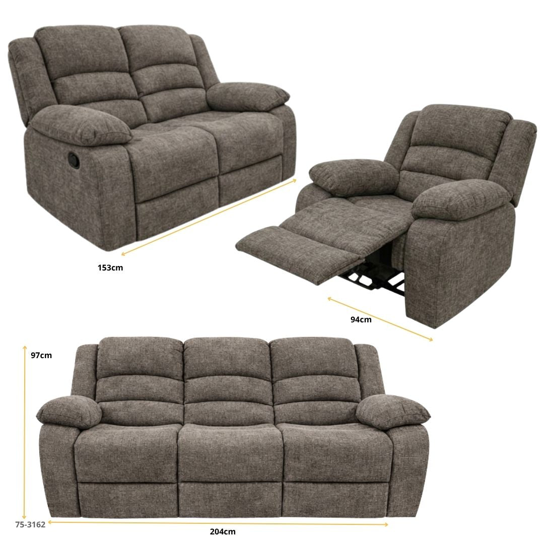 JUEGO DE SOFA GRIS RECLINABLE 3, 2, 1 TELA