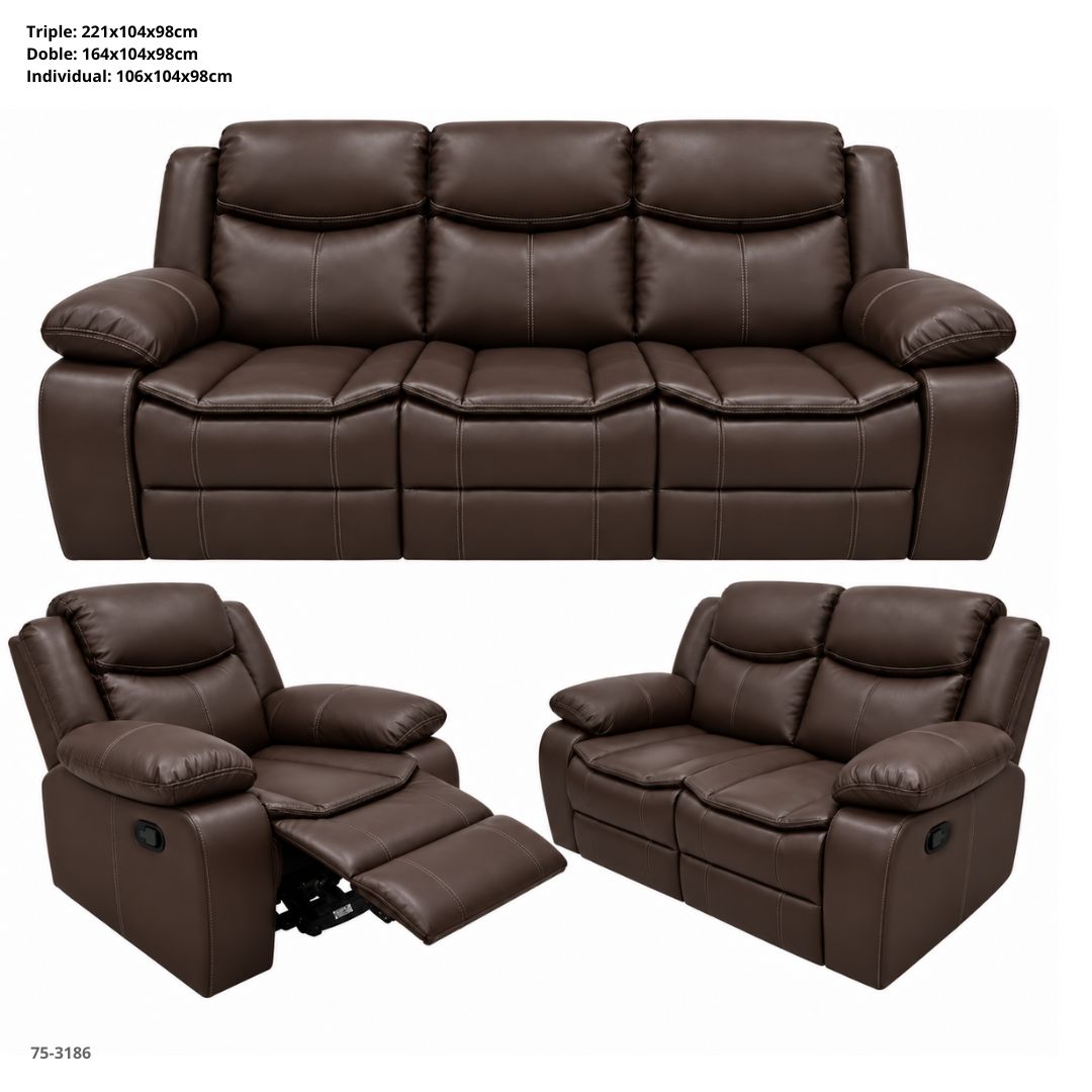 Juego de Sofá Reclinable Valery Chocolate de 3 Piezas 221x104x98 cm - Ref. 75-3186