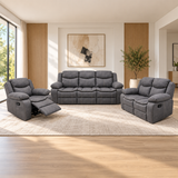 Juego de Sofá Reclinable Valery Chocolate Gris de 3 Piezas en ambiente de sala