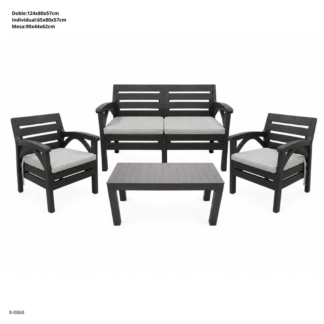 4-Seater Plastic Patio Set with Cushions