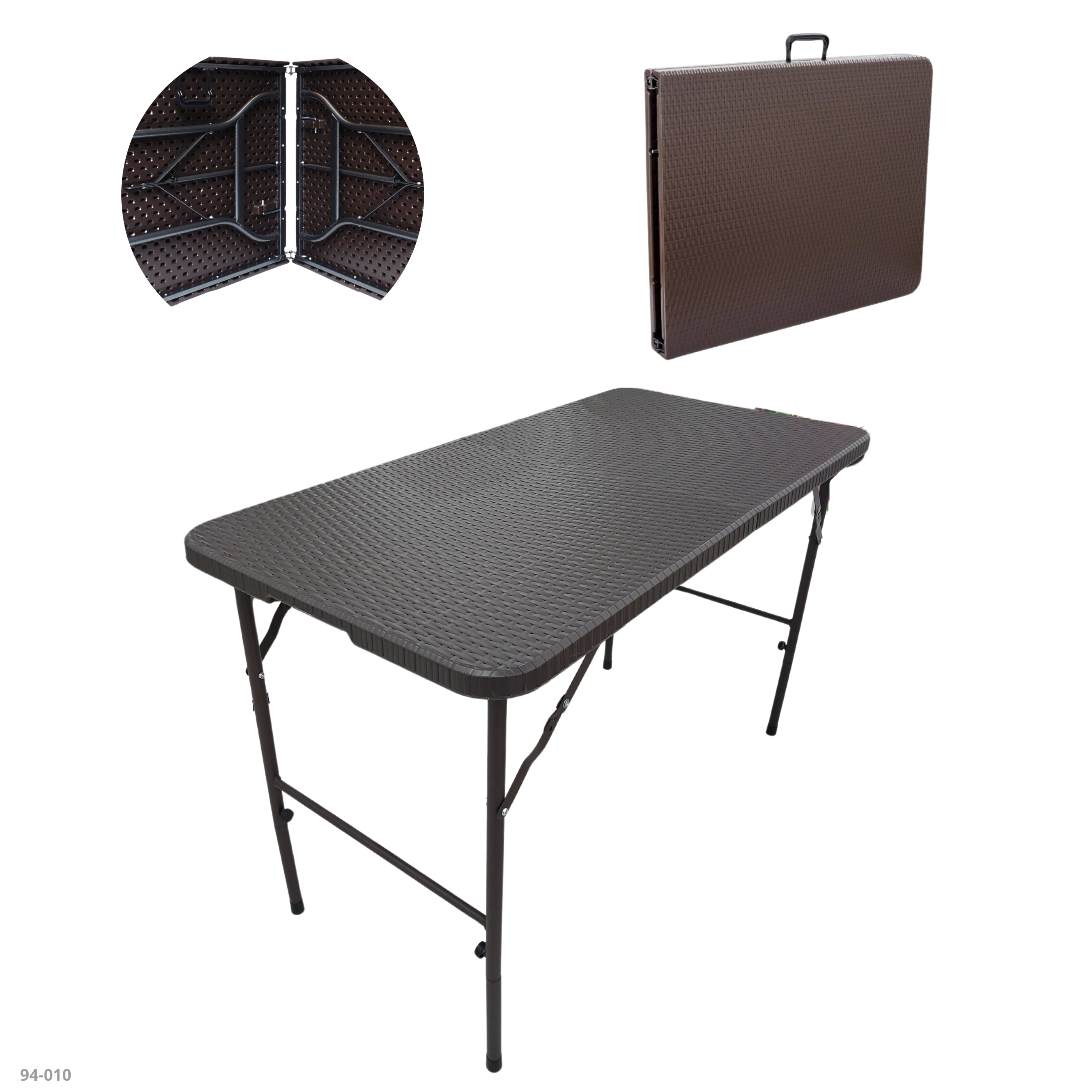 4' FOLDING TABLE PLASTIC RATTAN CHOCOLATE 94-RZK-120