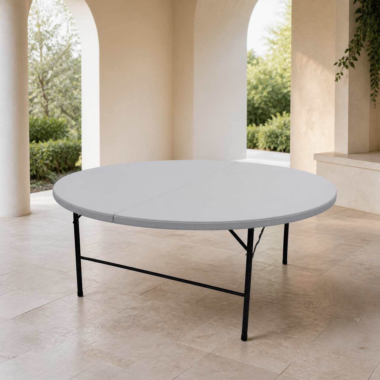Mesa Redonda 180CM Plegable Blanco 180 X 74cm ZY-180 en ambiente exterior