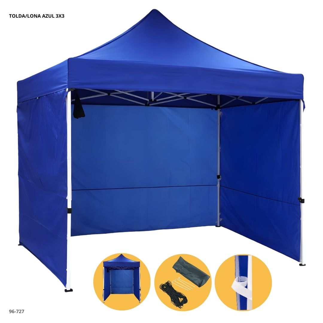 TOLDA/LONA C/3 LATERALES AZUL 3X3