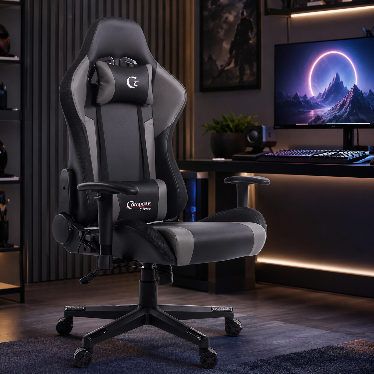 Silla Gaming Negro/Gris Oscuro C/Bocina+Luz LED
