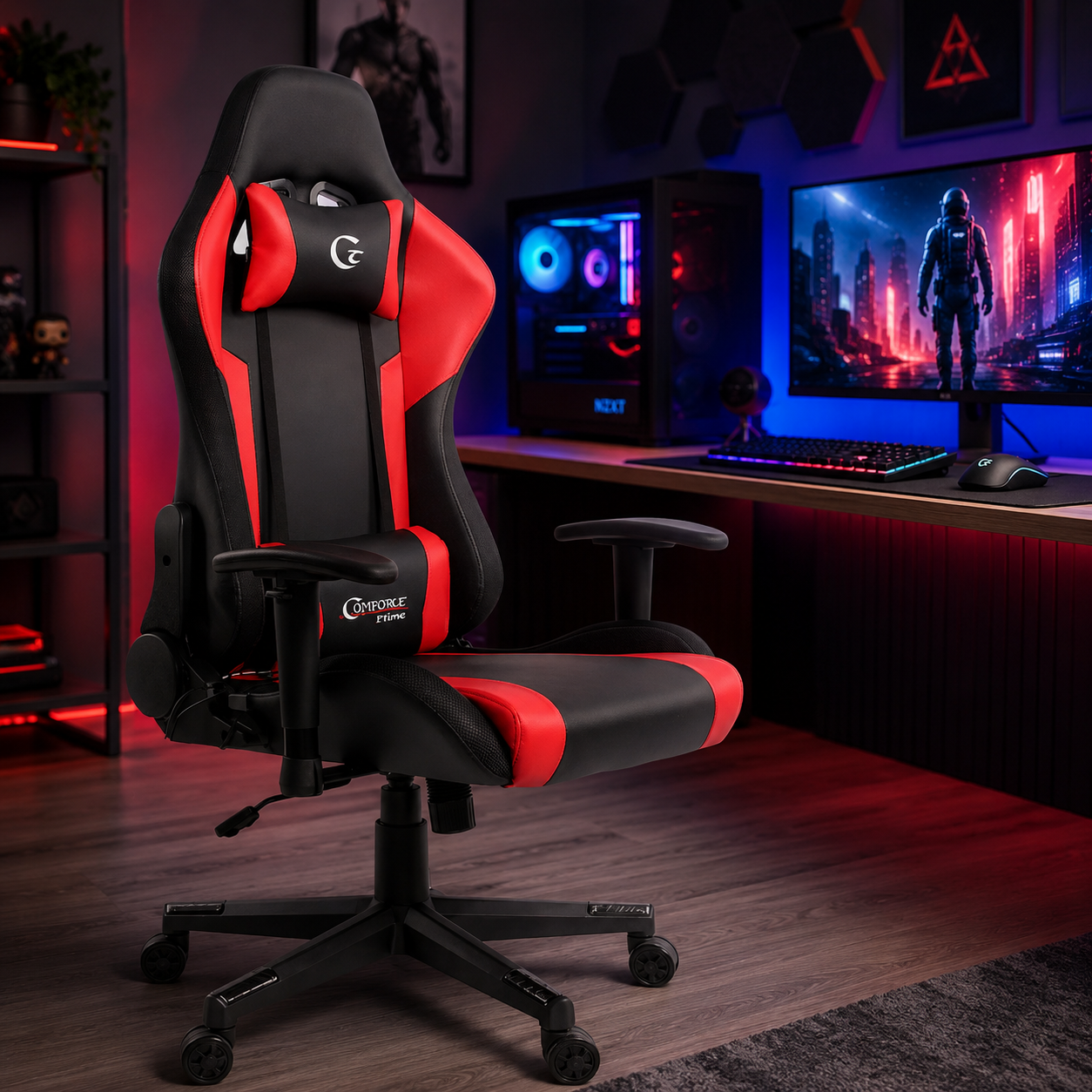 Silla Gaming Negro/Rojo C/Bocina+Luz LED