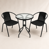 Table Set with 2 Chairs Metal Plastic Black Chocolate