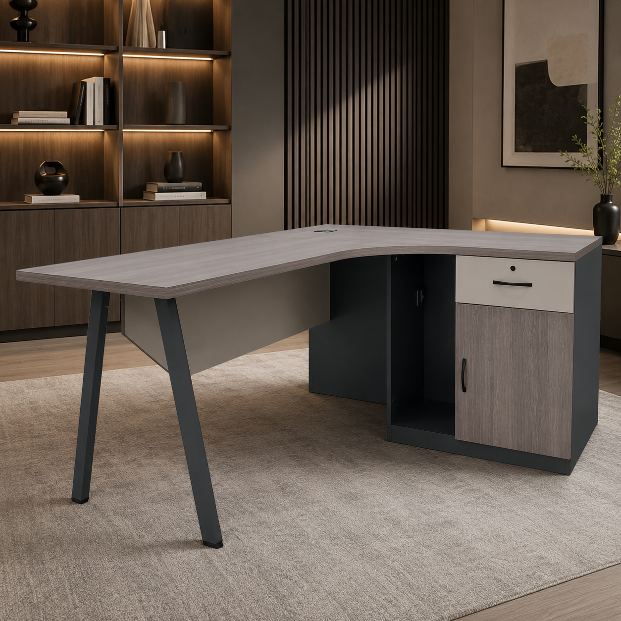 MESA L P/METAL 140*120*75CM CON GABINETE DERECHO