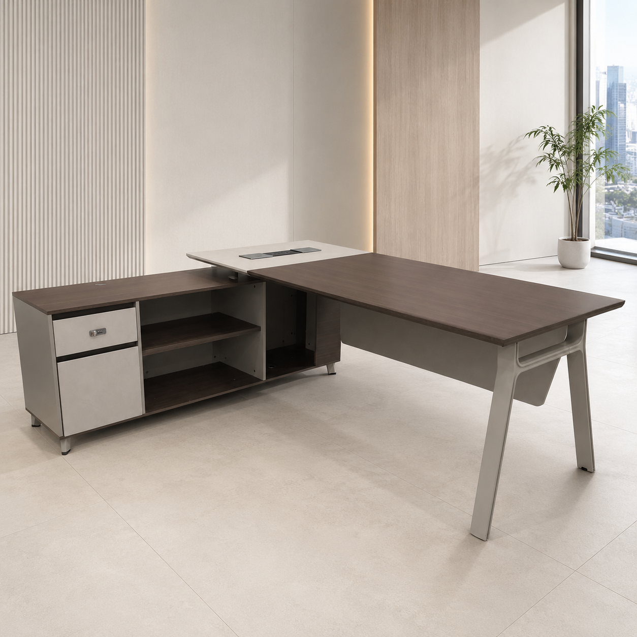 ESCRITORIO L 200*85*75CM CON GABINETE DER O IZQ