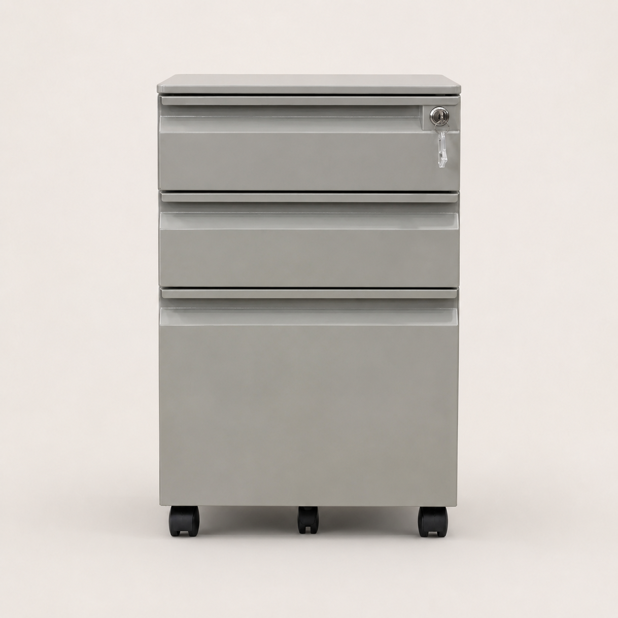 ARCHIVADOR METALICO 3 GAVETAS PEQUEÑO CON RUEDAS Y TIRADOR RANURA