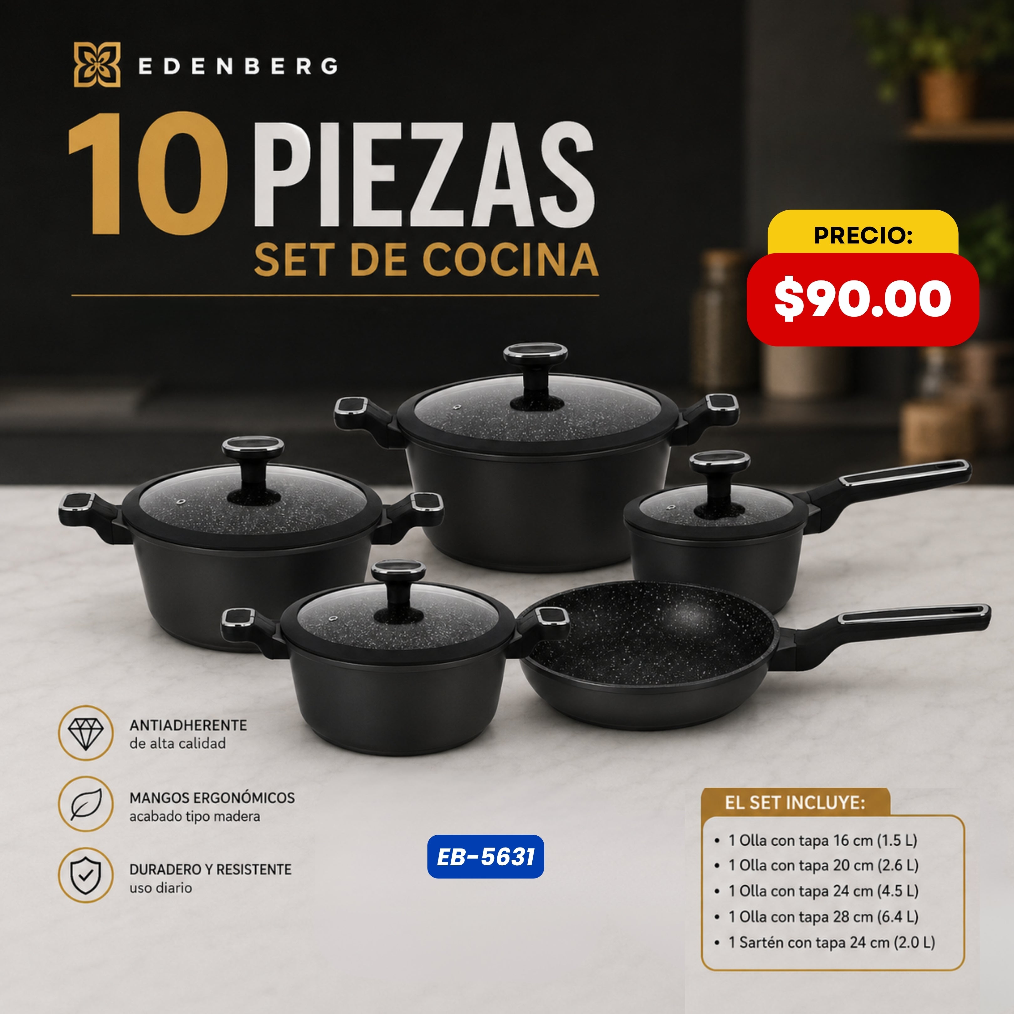 Set de Cocina 10 Piezas Edenberg - características y especificaciones - Ref. EB-5631