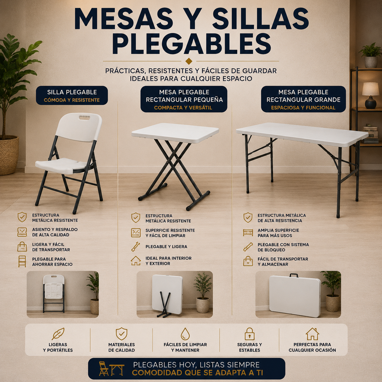 mesas y sillas plegables