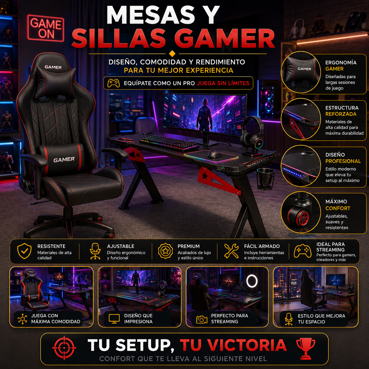 mesas y  sillas gamer