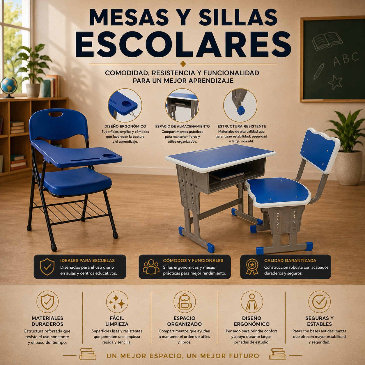 mesas y sillas escolares