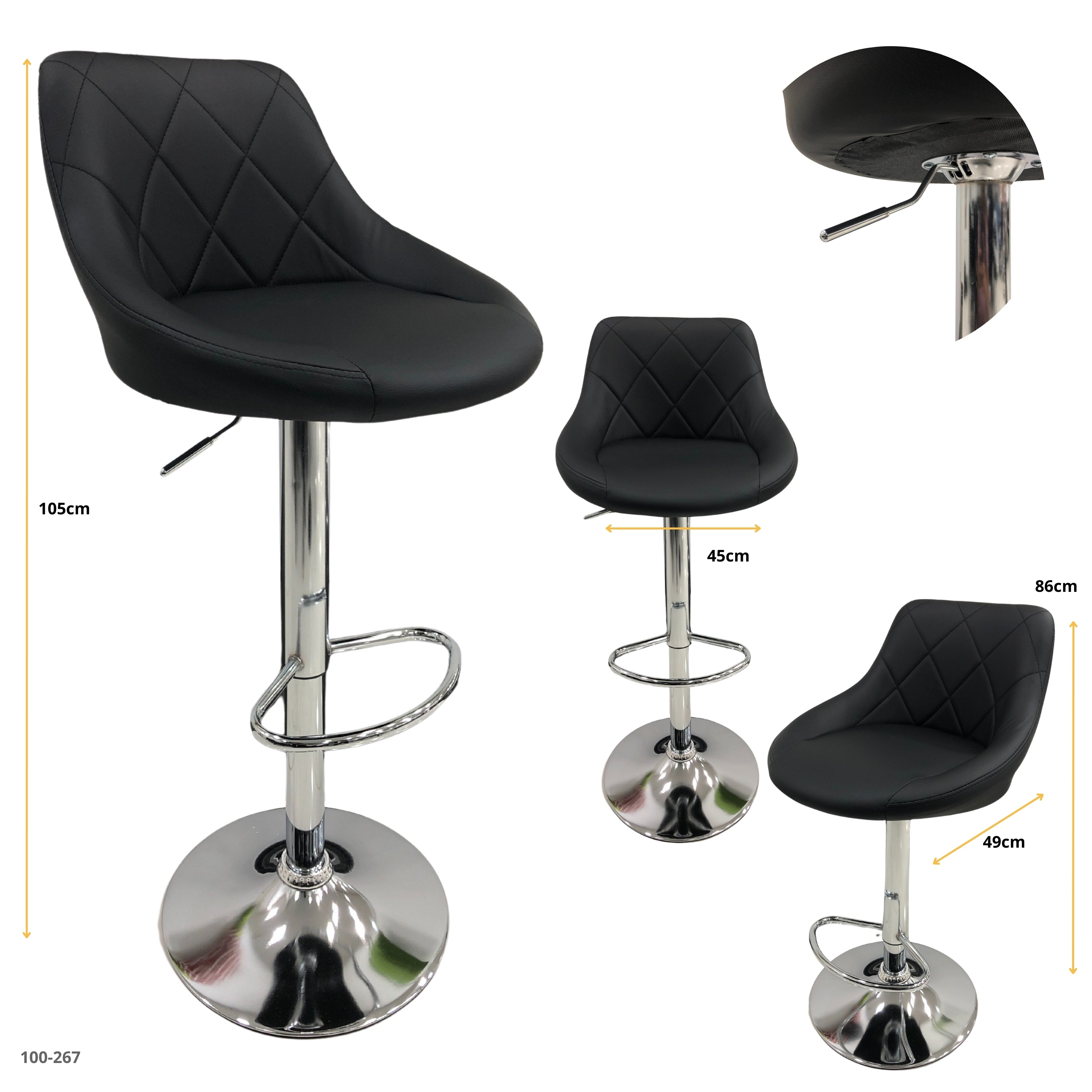 Silla de bar cuerina negra base cromada 100-267