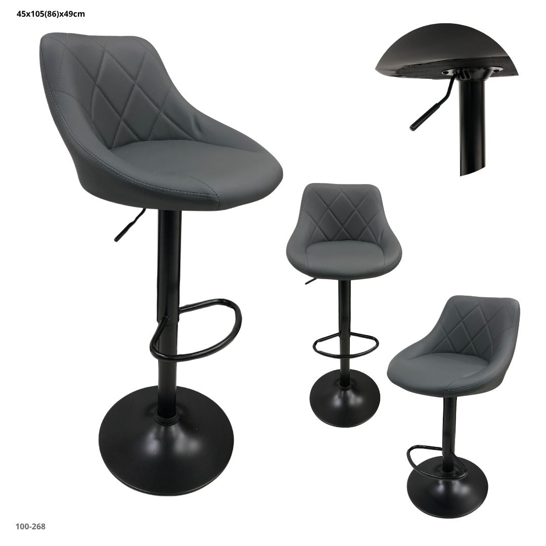 Silla de bar cuerina rombos gris base negra 100-268