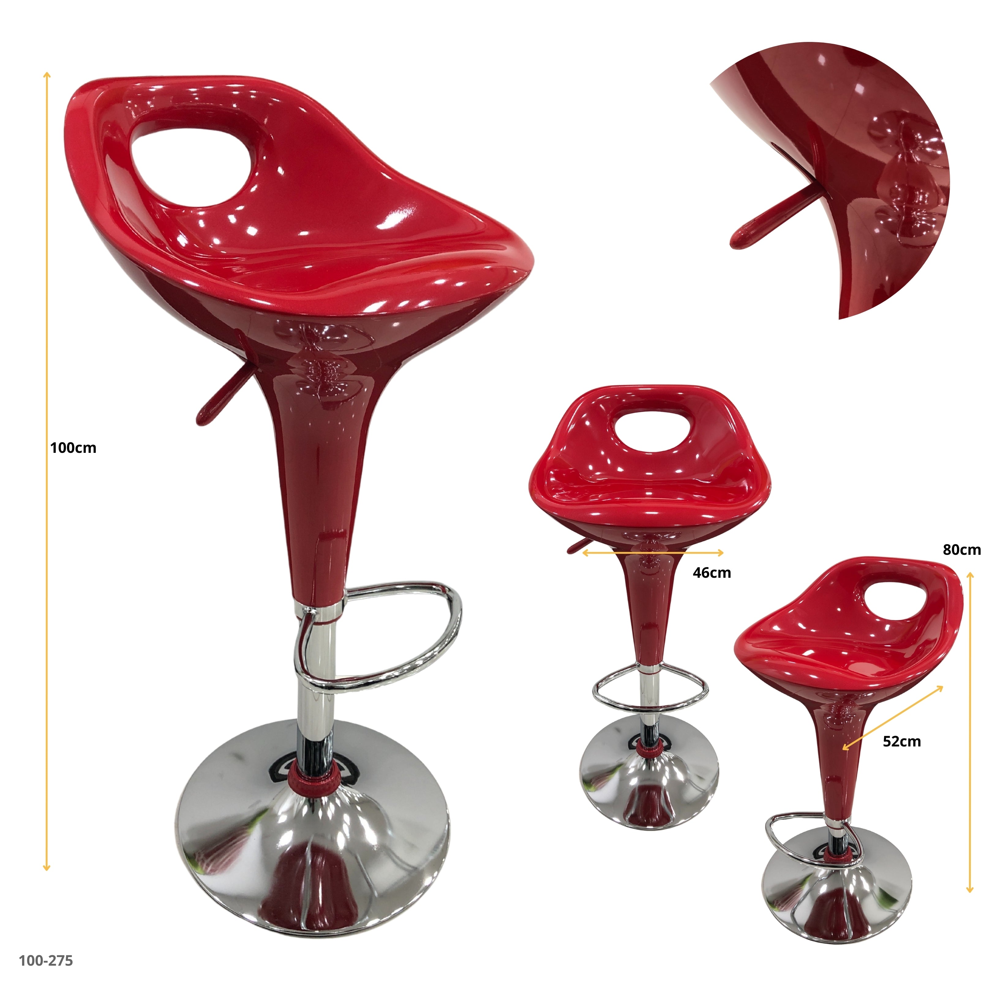 Silla de bar roja con base cromada 100-275