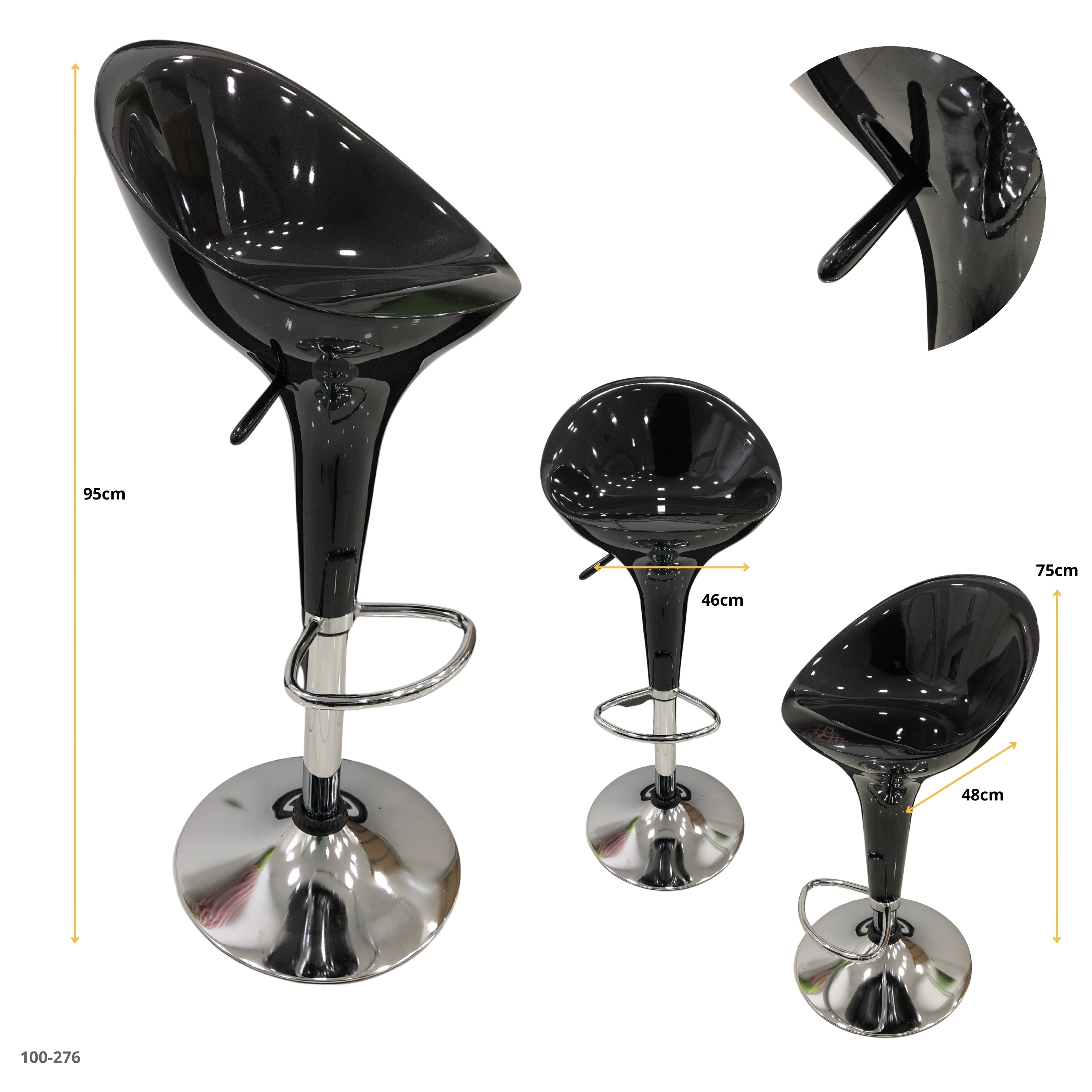 Silla de bar negra base cromada - 100-276