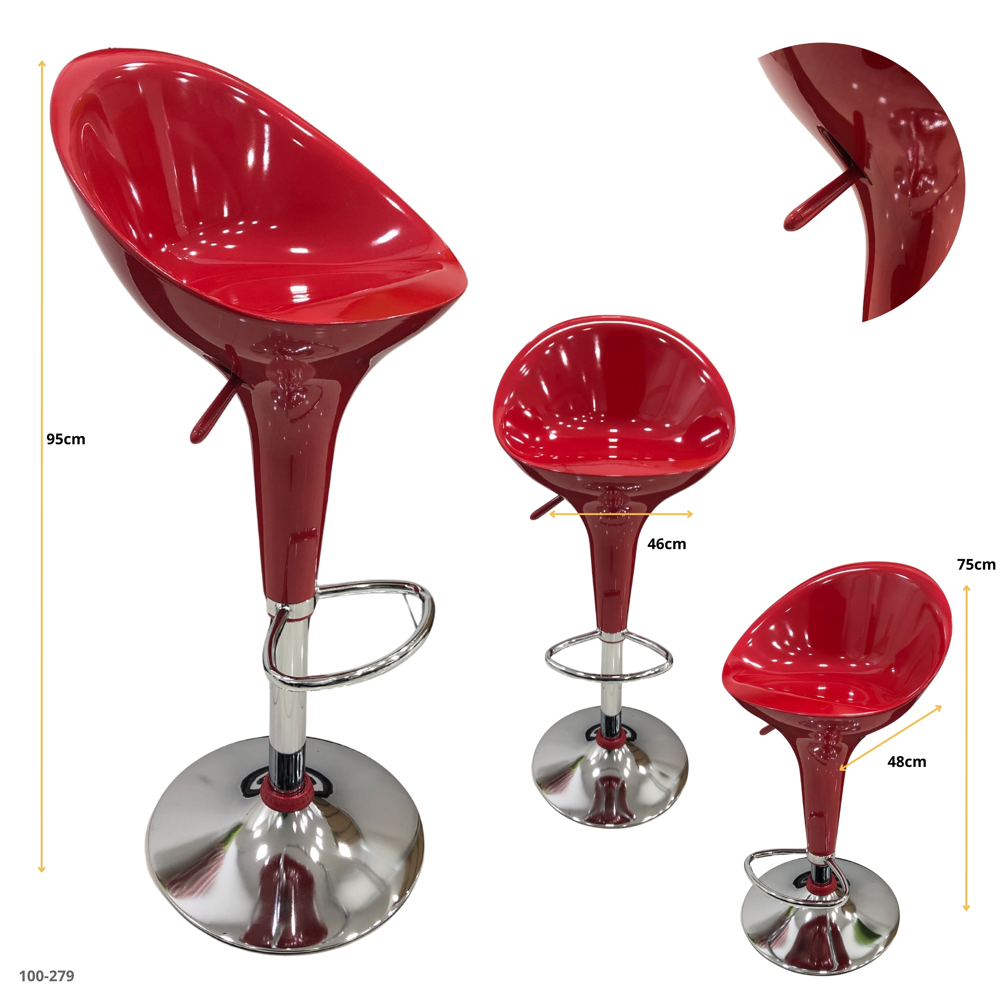 Silla de bar acrilico rojo base cromada - 100-279