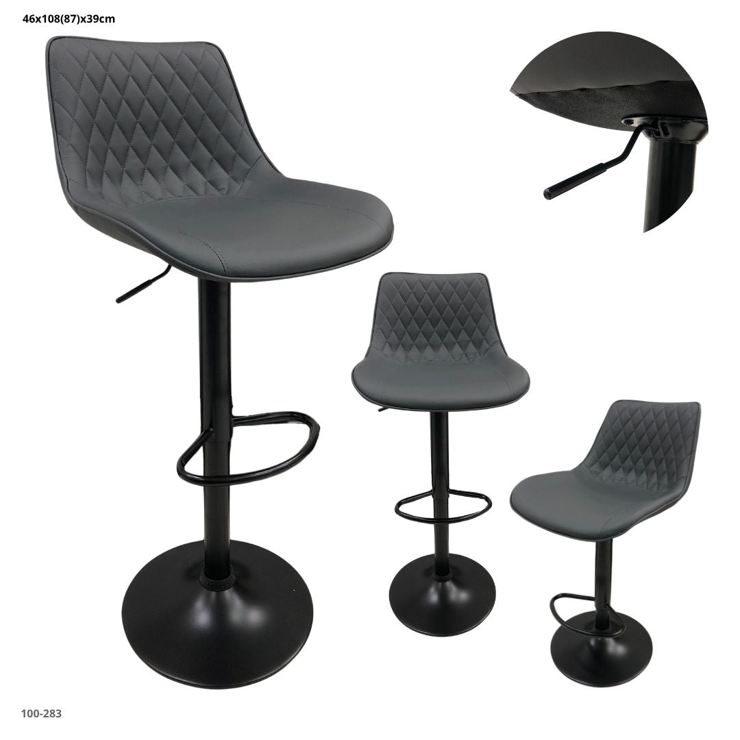 Silla de Bar Cuerina Gris Base Negra (100-283)