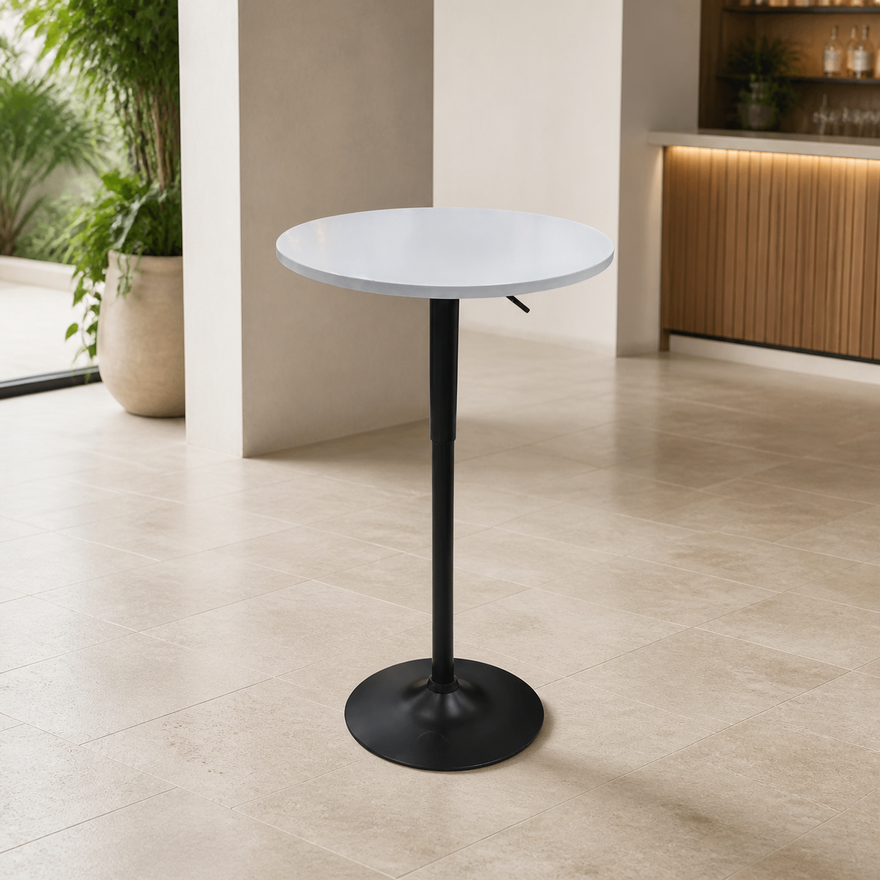 Mesa de Bar Blanca/Base Negra en ambiente exterior