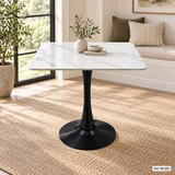 Mesa Cuadrada de Mármol Blanca /Base Negra 71 Cm - en ambiente (100-293)