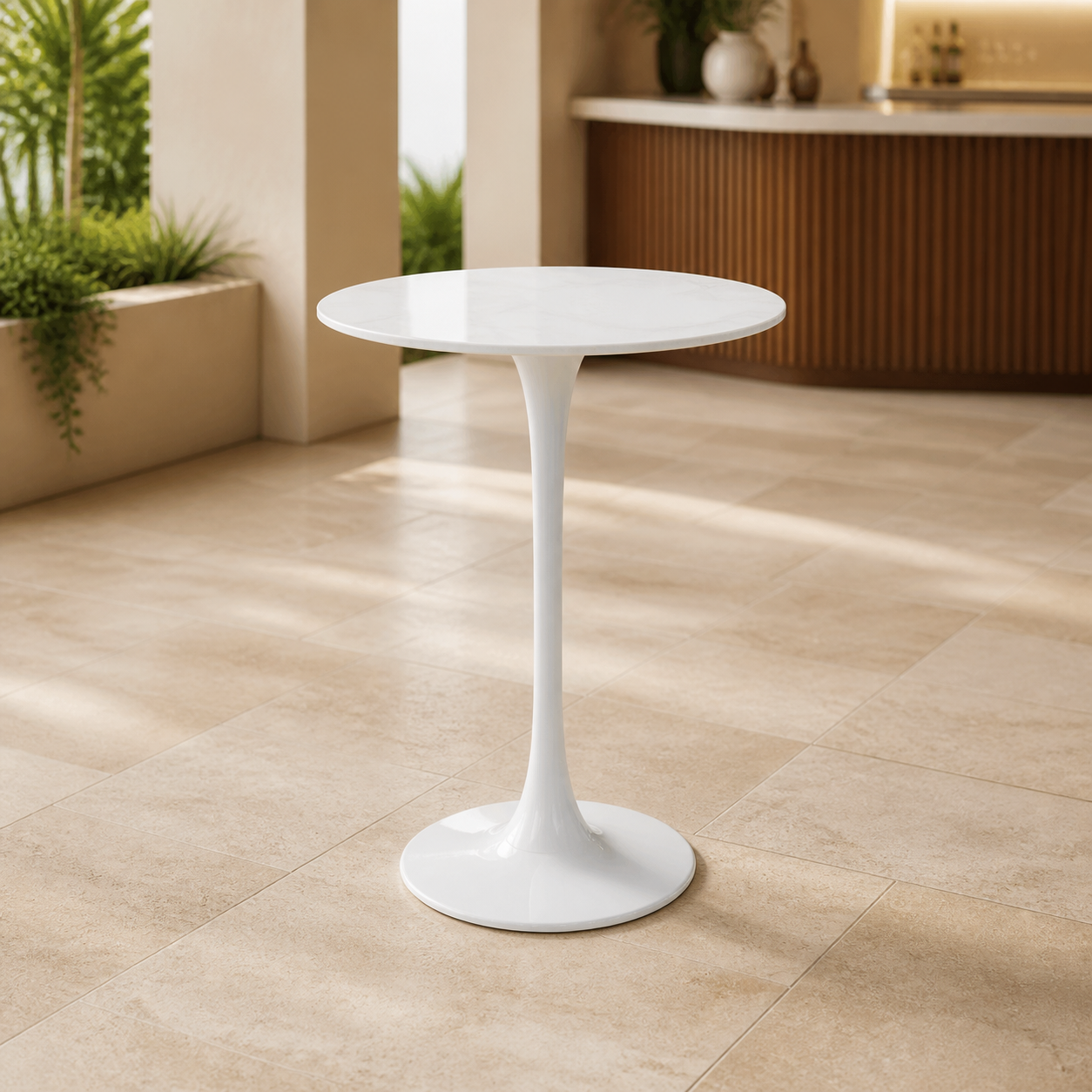 Mesa de Bar Blanco/Base Blanca en ambiente exterior