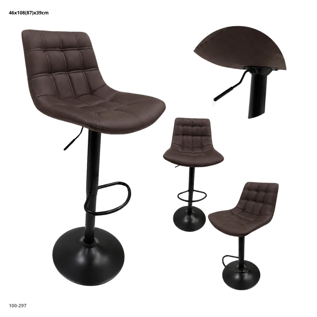 Silla de bar cuerina cuadros chocolate base negra 100-297