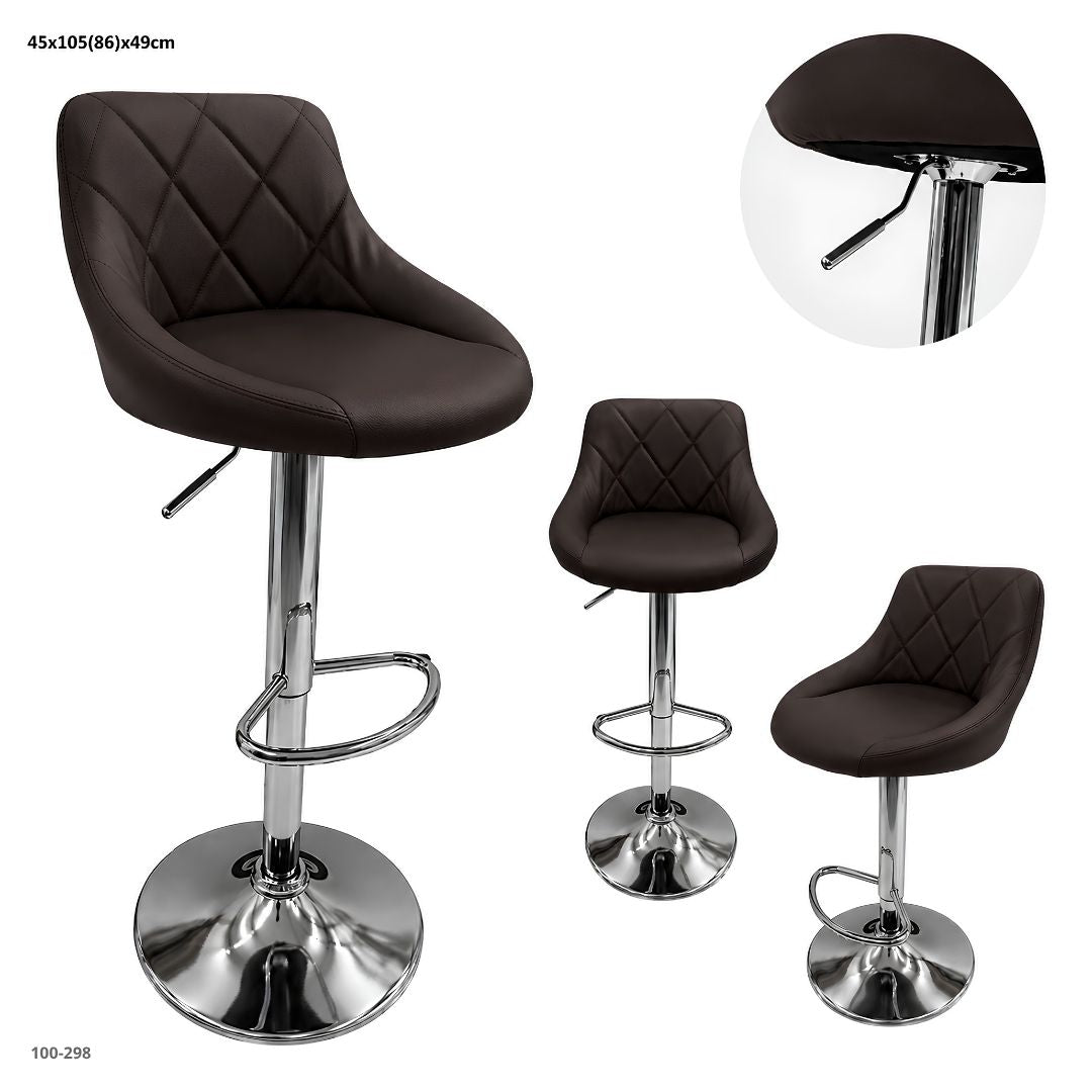 Silla de bar cuerina rombos chocolate base cromada 100-298