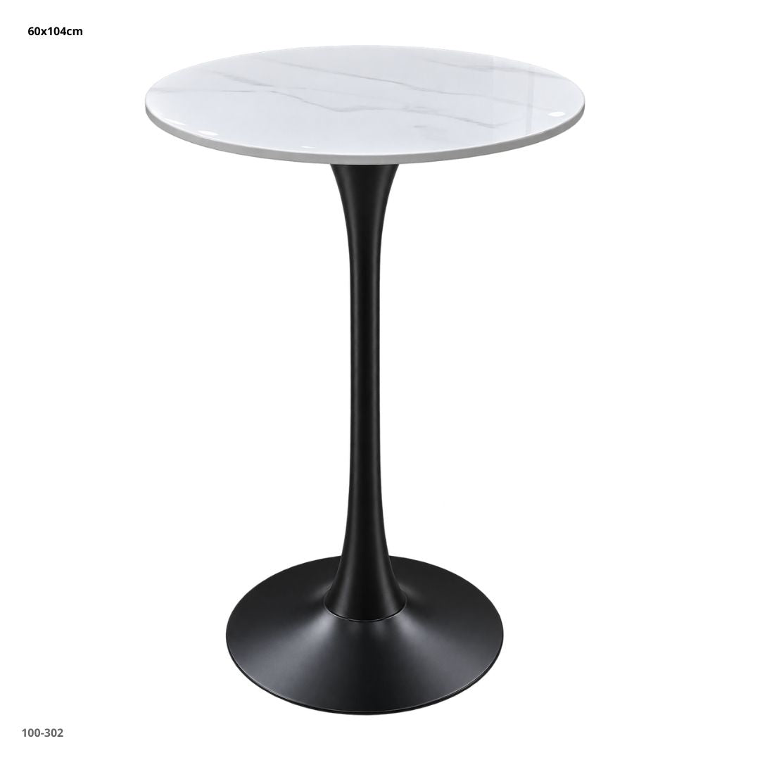 Mesa de bar redonda marmol blanca base negra 100-302