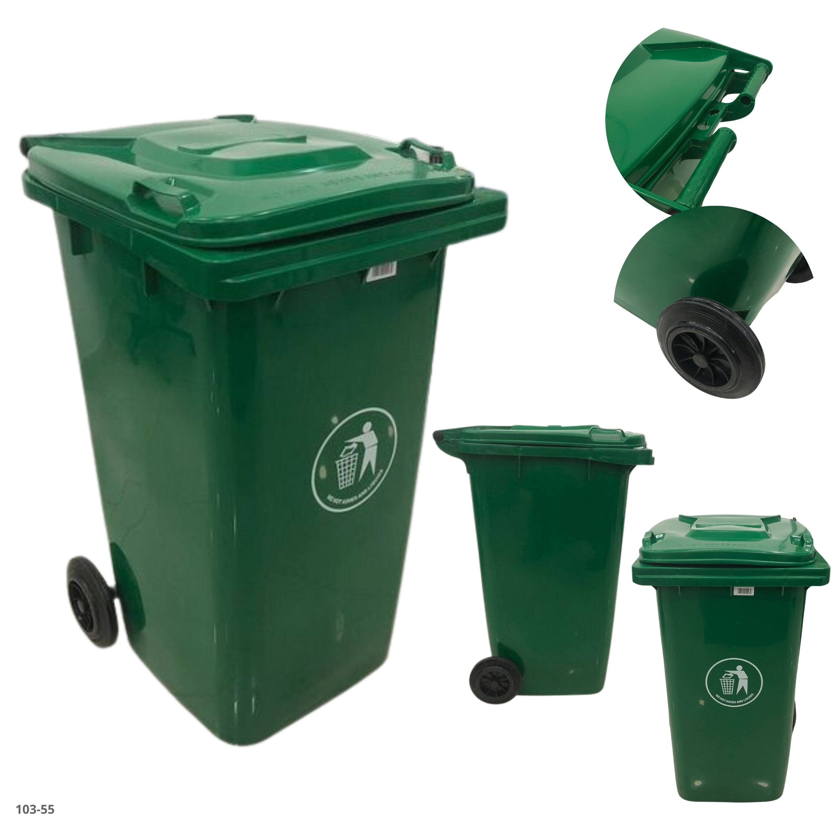 BASURERO 240L VERDE CON LLANTAS 64 GAL